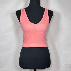 Urban Outfitters Pink Ribbed Scoop Crop Tank